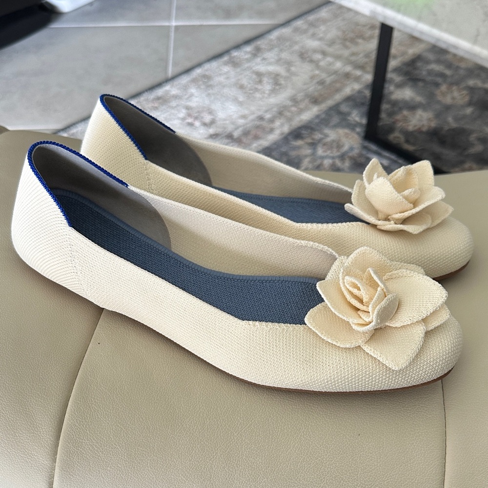 Rothy's Cream Flats with Floral Detail
